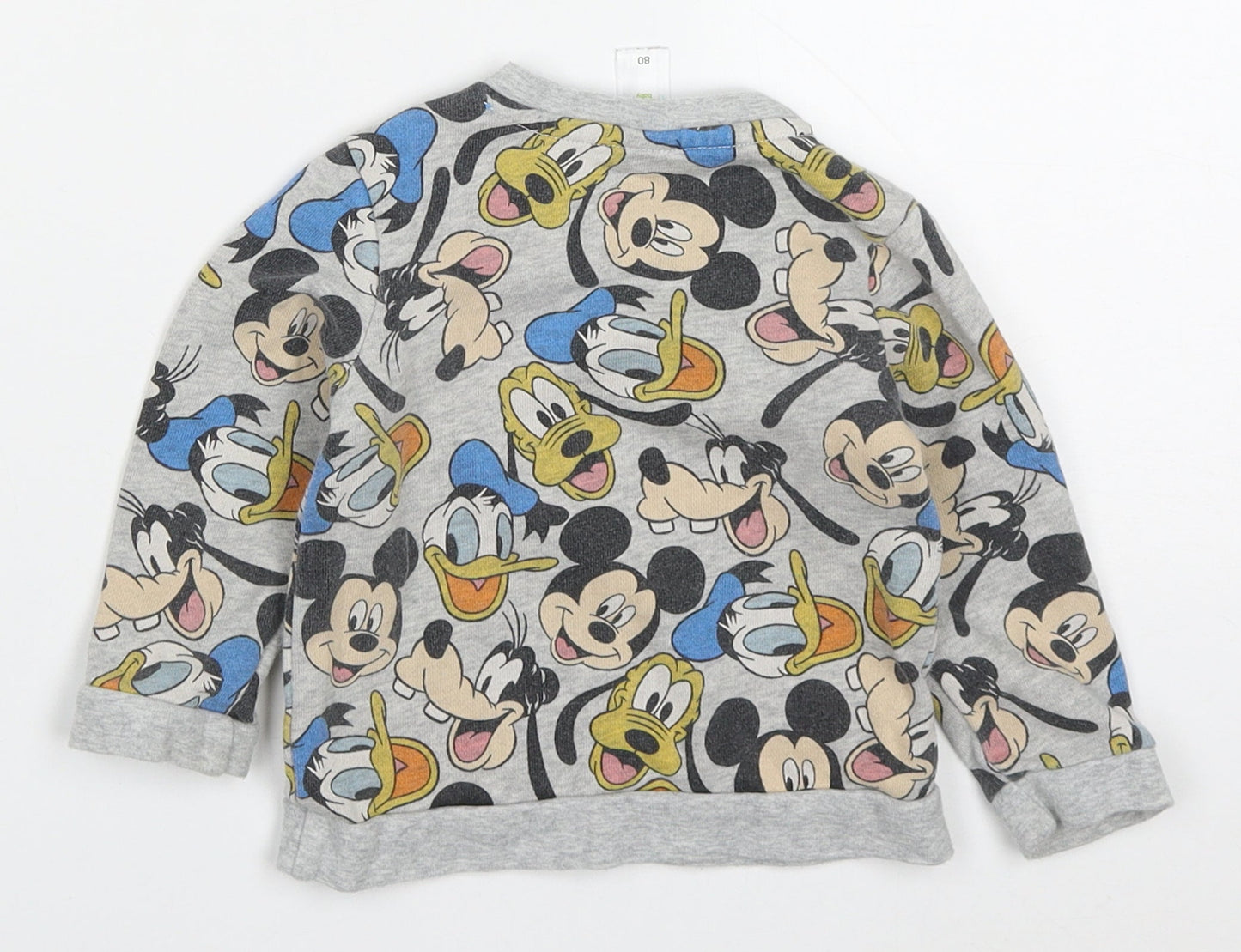 C&A Boys Grey  Cotton Basic T-Shirt Size 12 Months Crew Neck Pullover - Mickey Donald Goofy
