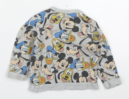 C&A Boys Grey  Cotton Basic T-Shirt Size 12 Months Crew Neck Pullover - Mickey Donald Goofy
