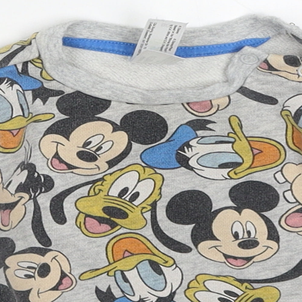 C&A Boys Grey  Cotton Basic T-Shirt Size 12 Months Crew Neck Pullover - Mickey Donald Goofy