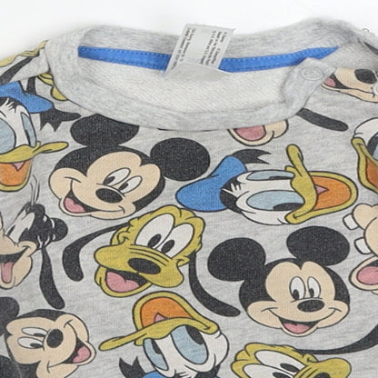 C&A Boys Grey  Cotton Basic T-Shirt Size 12 Months Crew Neck Pullover - Mickey Donald Goofy