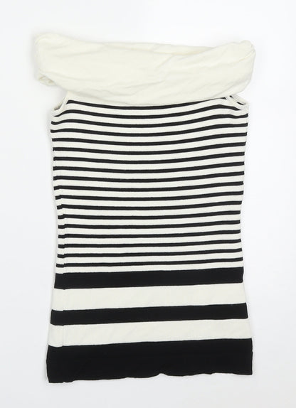 Coast Womens White Roll Neck Striped Viscose Vest Jumper Size 8   - Black