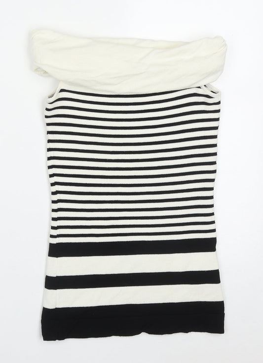 Coast Womens White Roll Neck Striped Viscose Vest Jumper Size 8   - Black
