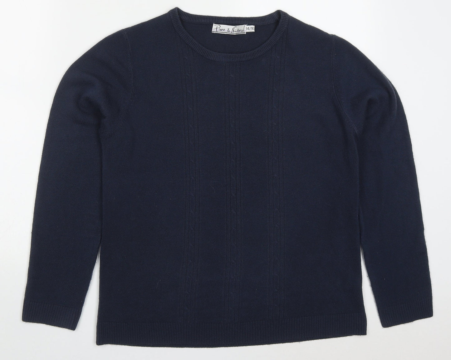 Womens UK Size 14 Pure & Natural Blue Pullover Jumper