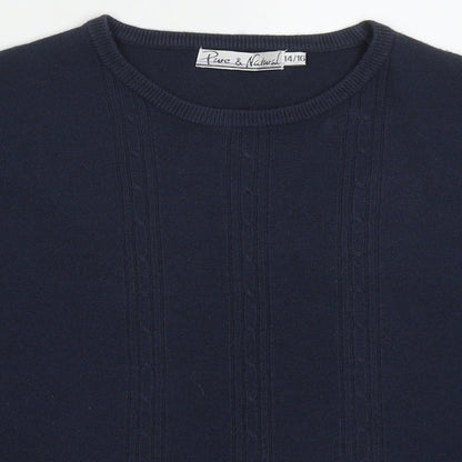 Womens UK Size 14 Pure & Natural Blue Pullover Jumper