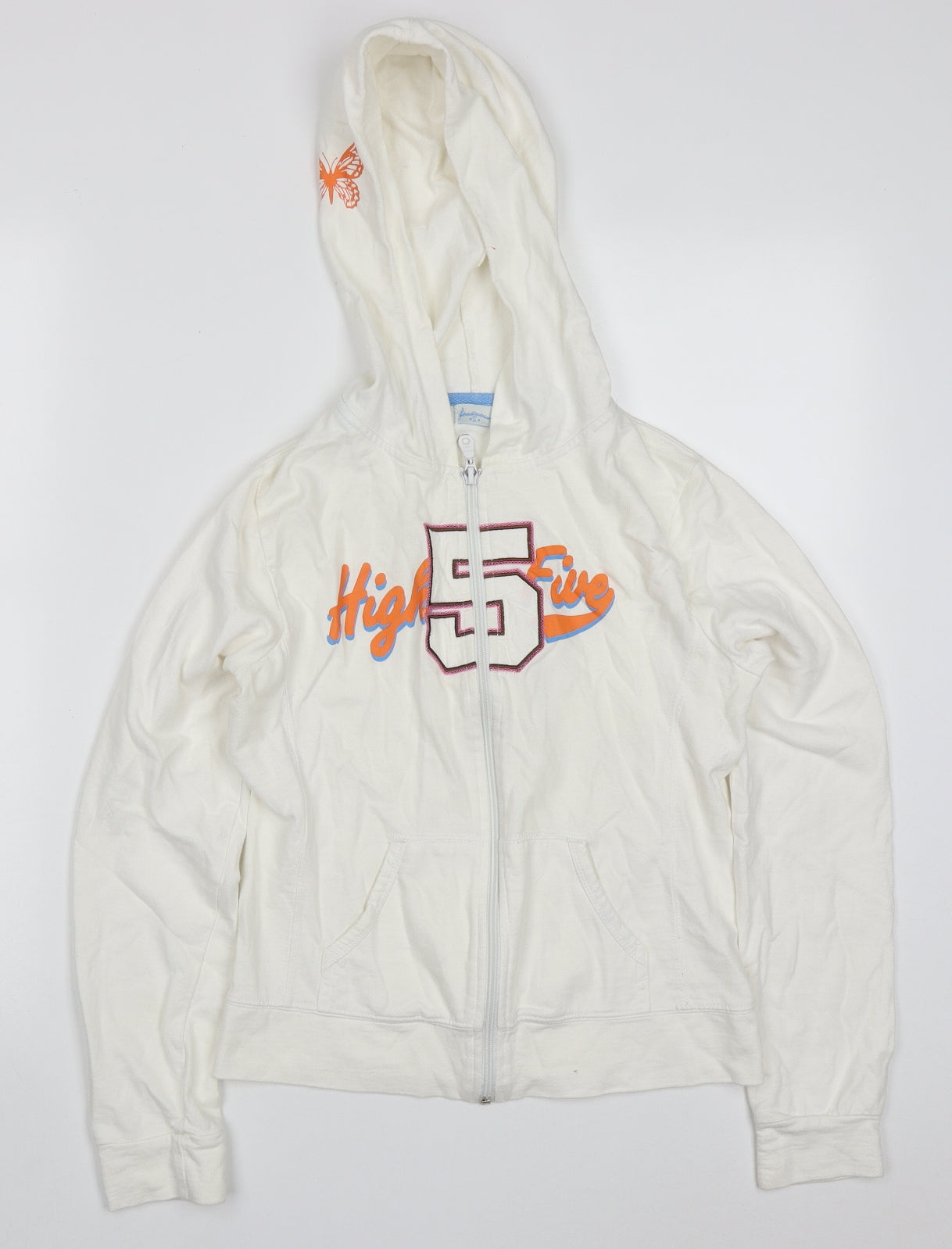 Stradivarius Womens White  Cotton Full Zip Hoodie Size S  Zip - High Five