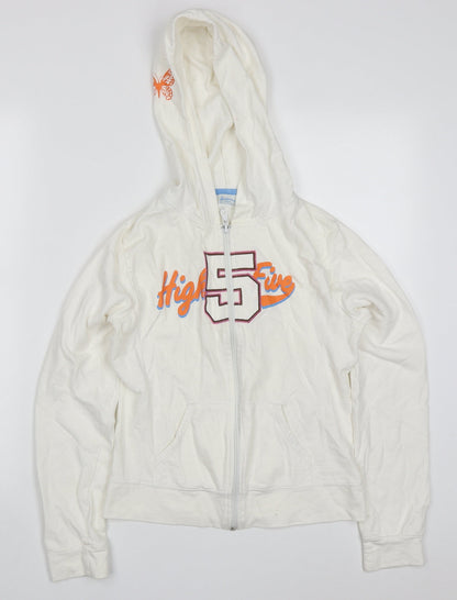 Stradivarius Womens White  Cotton Full Zip Hoodie Size S  Zip - High Five