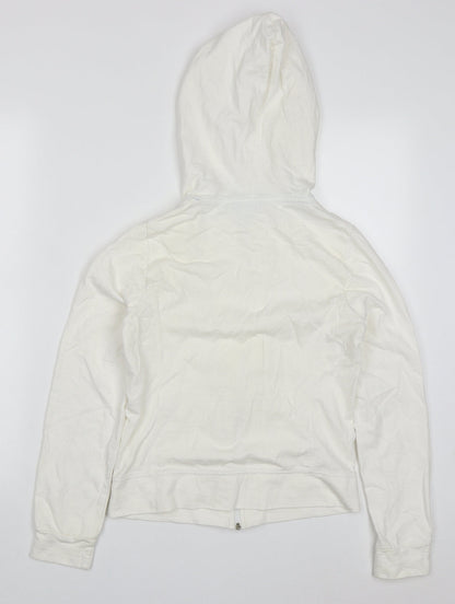 Stradivarius Womens White  Cotton Full Zip Hoodie Size S  Zip - High Five