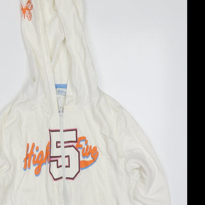 Stradivarius Womens White  Cotton Full Zip Hoodie Size S  Zip - High Five