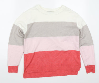 Nutmeg Womens Pink Round Neck Striped Acrylic Pullover Jumper Size 8