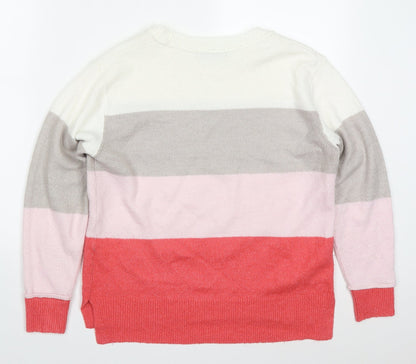 Nutmeg Womens Pink Round Neck Striped Acrylic Pullover Jumper Size 8