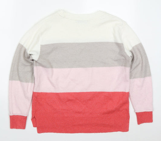 Nutmeg Womens Pink Round Neck Striped Acrylic Pullover Jumper Size 8