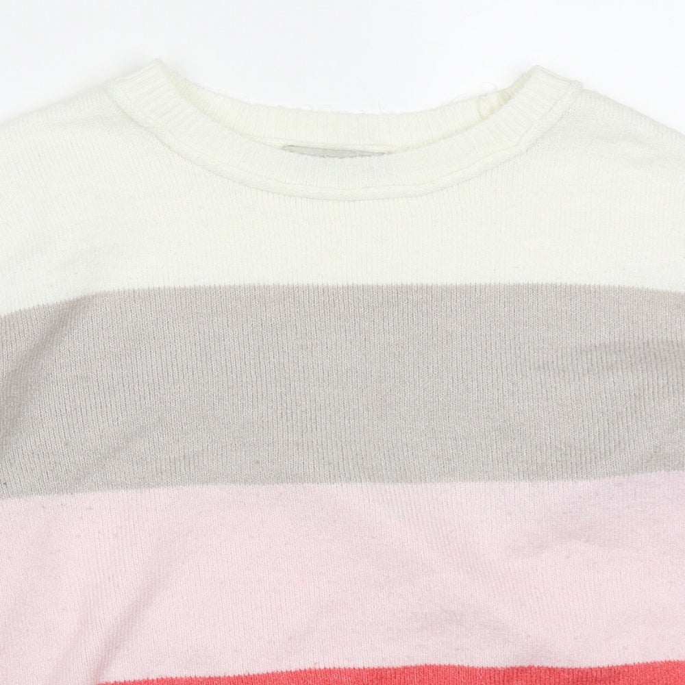 Nutmeg Womens Pink Round Neck Striped Acrylic Pullover Jumper Size 8