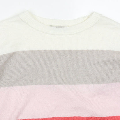 Nutmeg Womens Pink Round Neck Striped Acrylic Pullover Jumper Size 8