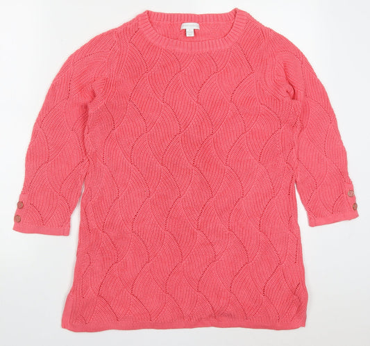 Charter Club Womens Pink Round Neck  Cotton Pullover Jumper Size S