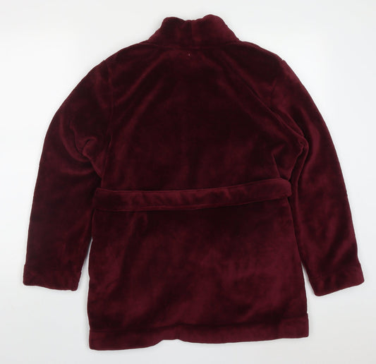 Back view of Preworn women’s red solid polyester kimono robe, size UK 10, tie