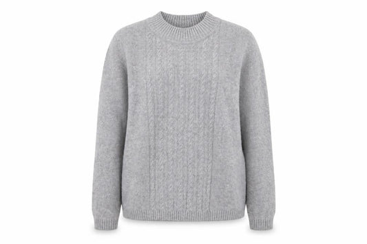 Front view of ISLE women’s grey crew neck nylon jumper, size S