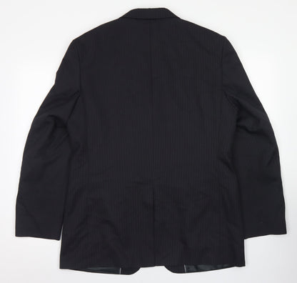 George Mens Black Striped Polyester Jacket Blazer Size 40