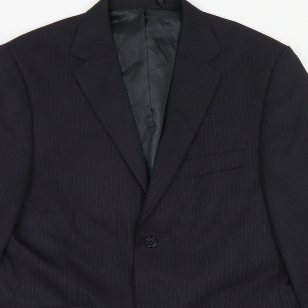 George Mens Black Striped Polyester Jacket Blazer Size 40
