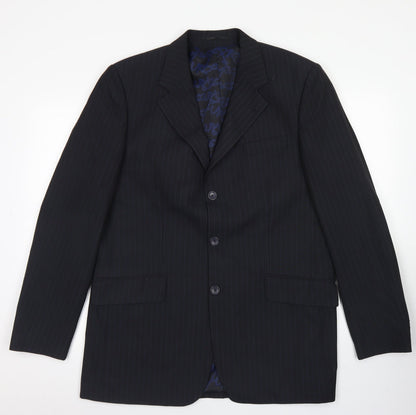George Mens Black Striped Polyester Jacket Blazer Size 40