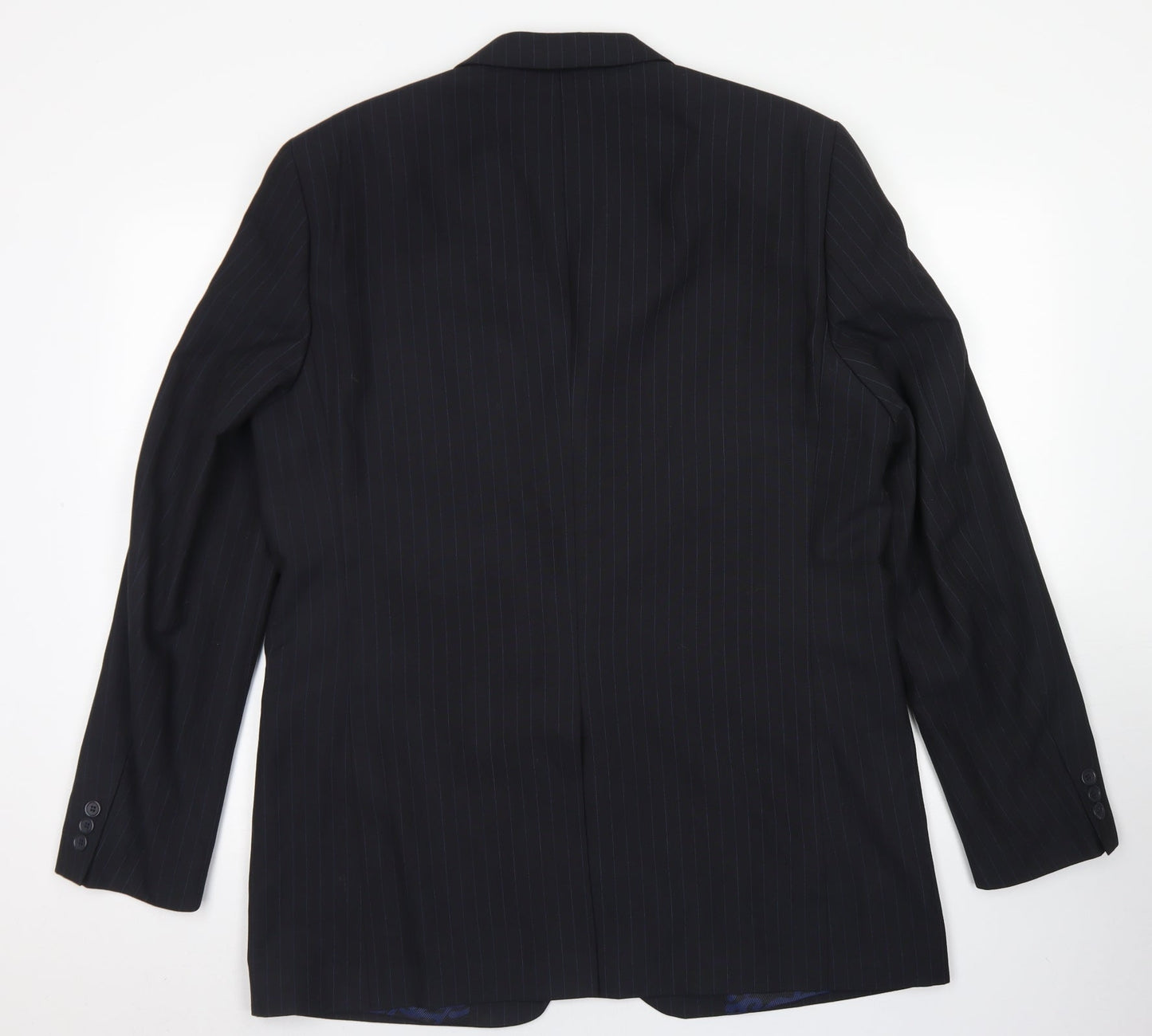 George Mens Black Striped Polyester Jacket Blazer Size 40