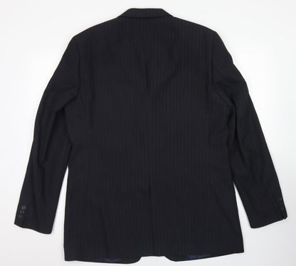 George Mens Black Striped Polyester Jacket Blazer Size 40