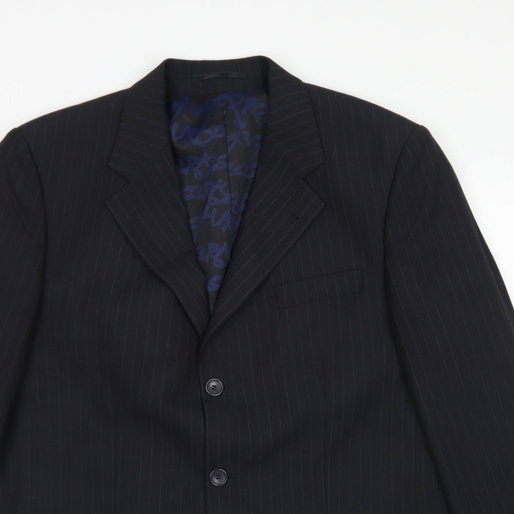 George Mens Black Striped Polyester Jacket Blazer Size 40