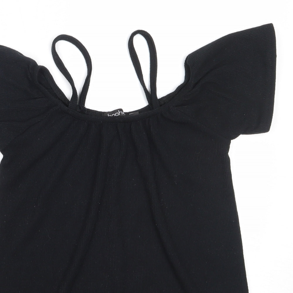 Boohoo Womens Brown  Polyester Basic T-Shirt Size S Round Neck