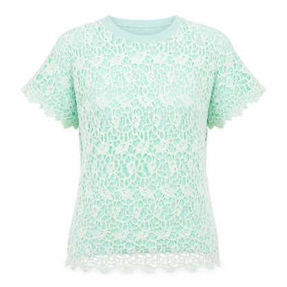 Front view of Pomodoro women’s green round neck viscose jumper, size UK 16