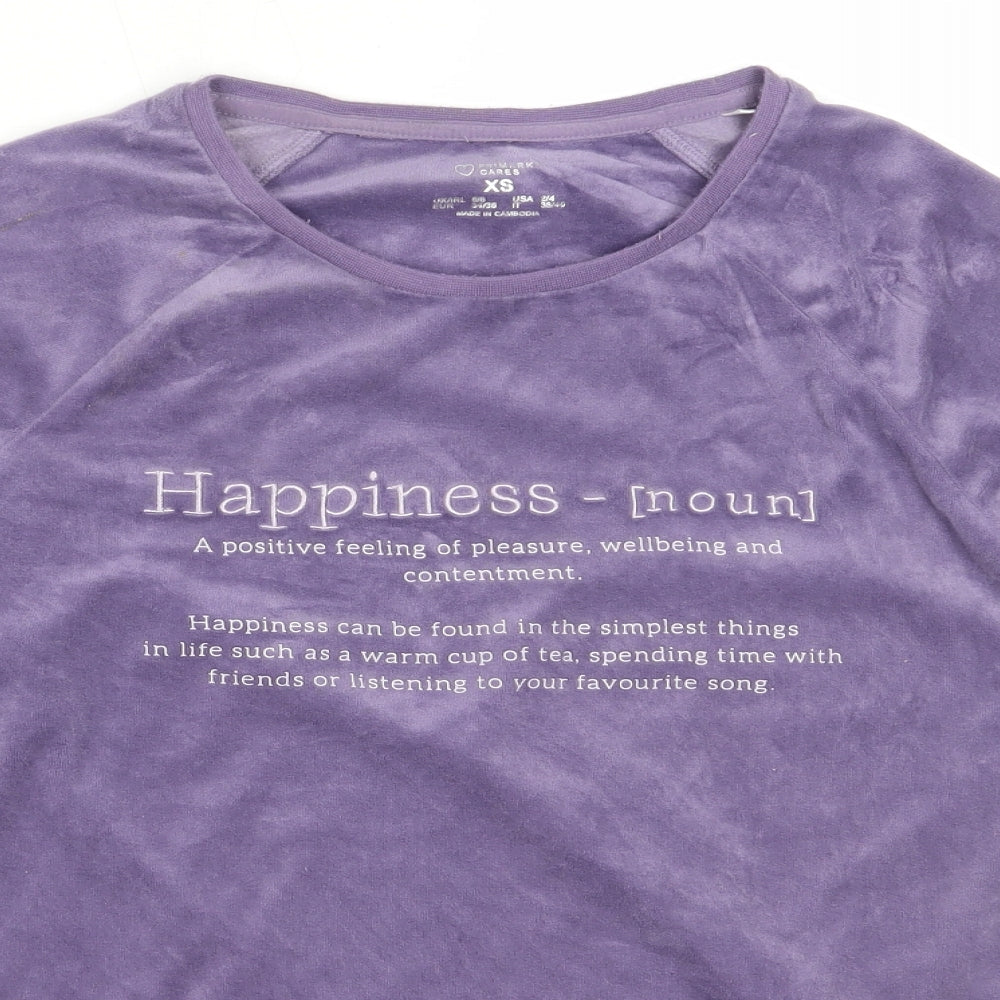 Primark Womens Purple Solid Polyester Top Pyjama Top Size XS