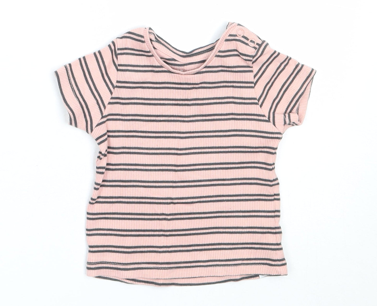 Primark Girls Pink Striped Cotton Basic T-Shirt Size 3-6 Months Round Neck