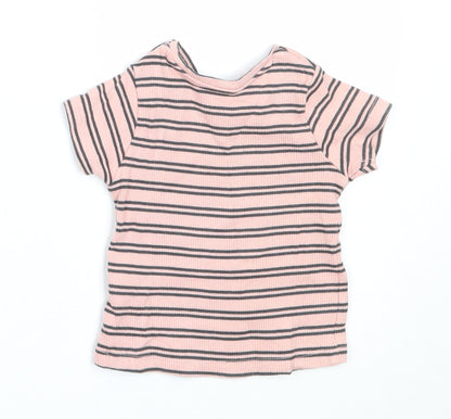 Primark Girls Pink Striped Cotton Basic T-Shirt Size 3-6 Months Round Neck