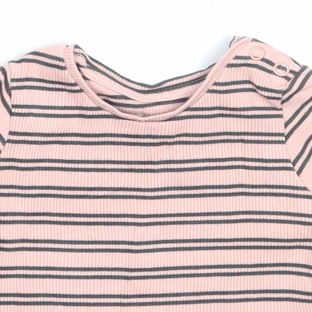 Primark Girls Pink Striped Cotton Basic T-Shirt Size 3-6 Months Round Neck