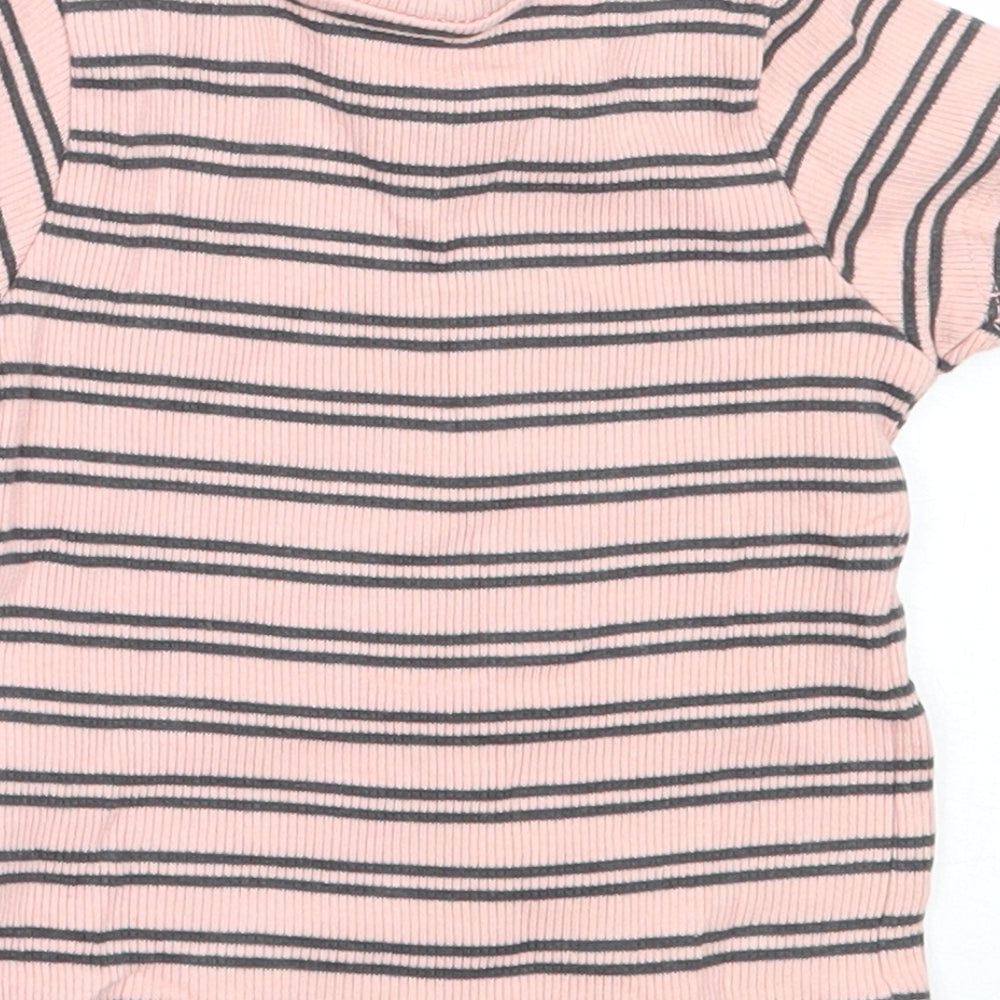 Primark Girls Pink Striped Cotton Basic T-Shirt Size 3-6 Months Round Neck