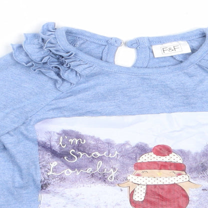 F&F Girls Blue  Polyester Basic T-Shirt Size 3-6 Months Round Neck