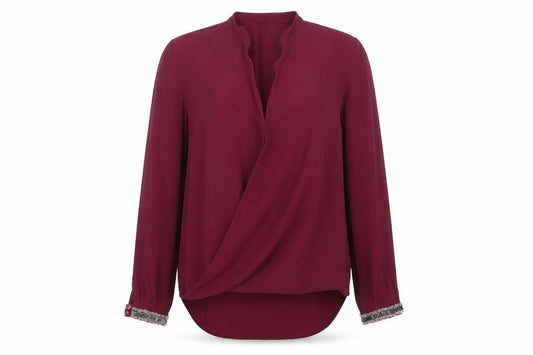 Front view of Red Herring women’s purple polyester basic blouse, size UK 10, v-neck