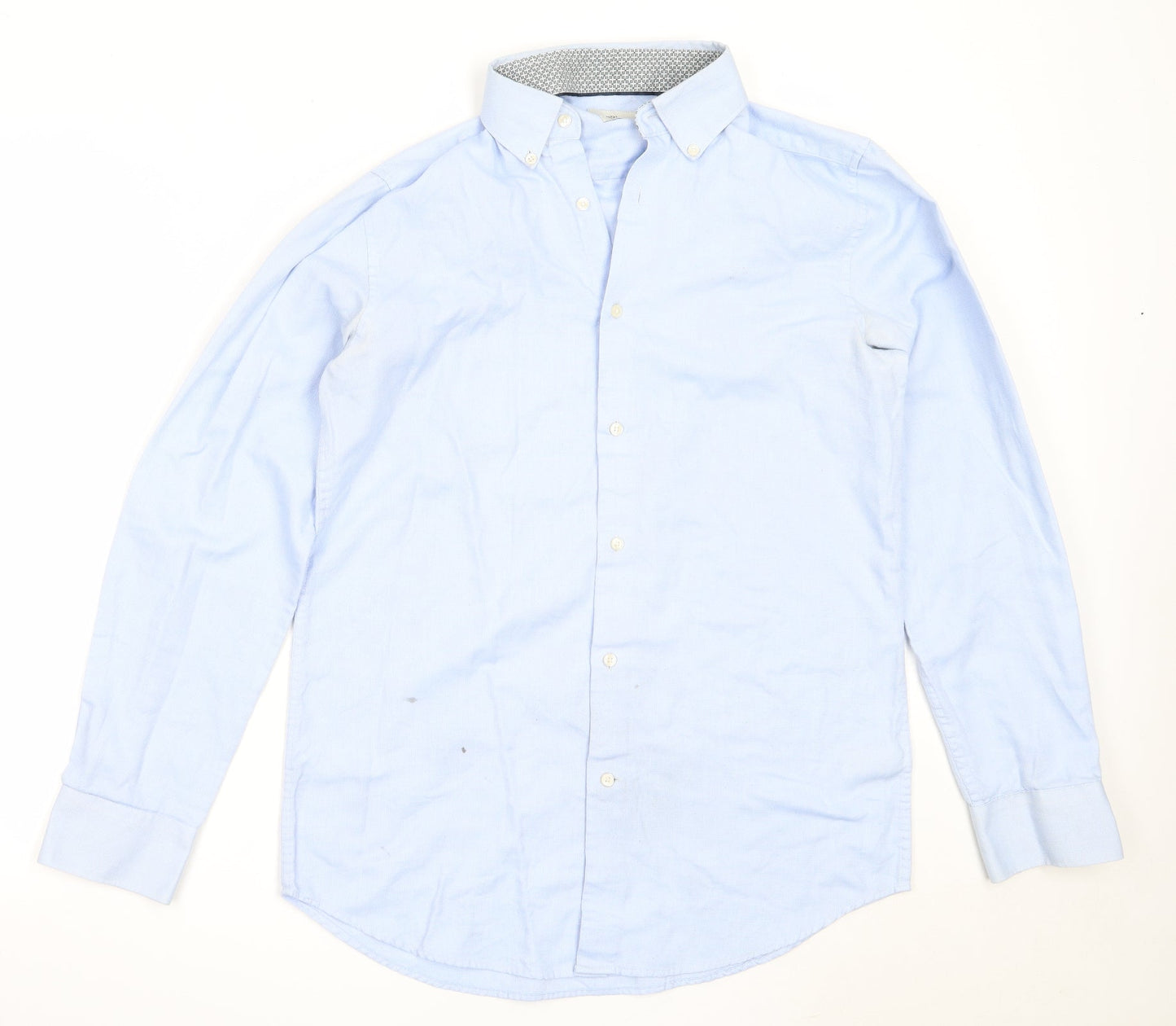 Mens UK Size 15 NEXT Blue  Button-Up Long Sleeve Casual Shirt