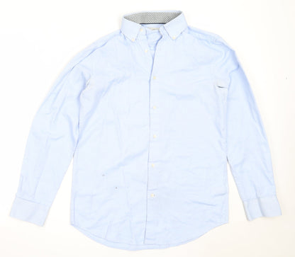 Mens UK Size 15 NEXT Blue  Button-Up Long Sleeve Casual Shirt