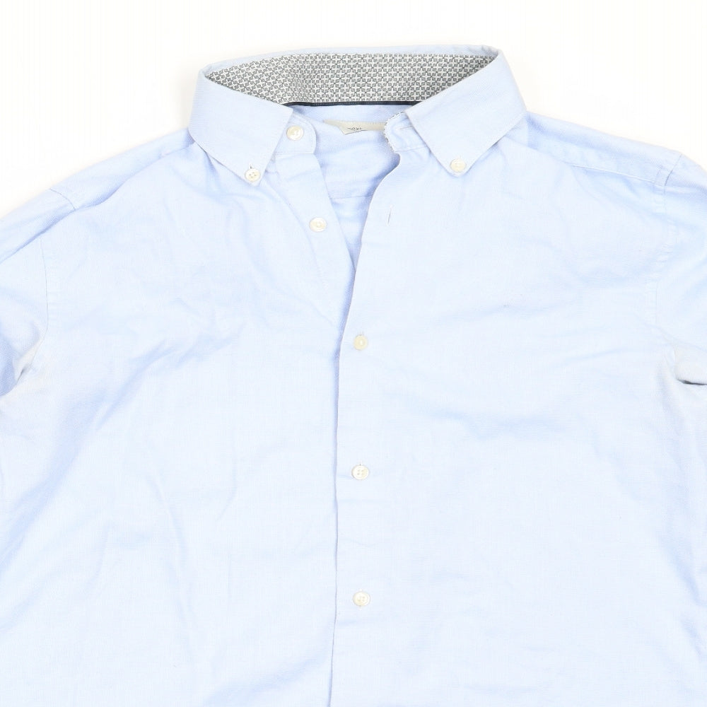Mens UK Size 15 NEXT Blue  Button-Up Long Sleeve Casual Shirt