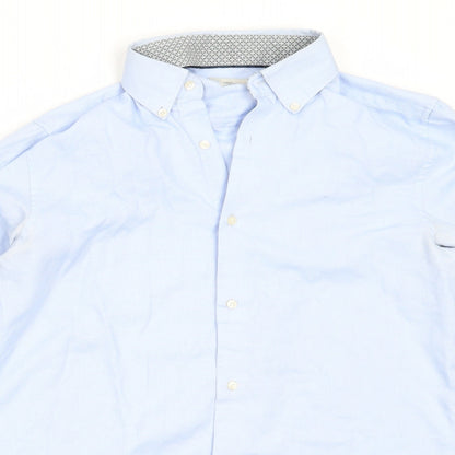 Mens UK Size 15 NEXT Blue  Button-Up Long Sleeve Casual Shirt