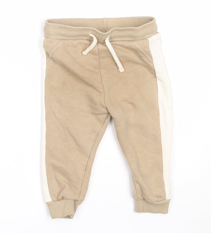 F&F Boys Beige  Cotton Jogger Trousers Size 6-9 Months
