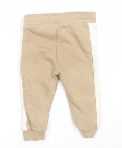 F&F Boys Beige  Cotton Jogger Trousers Size 6-9 Months