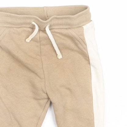 F&F Boys Beige  Cotton Jogger Trousers Size 6-9 Months