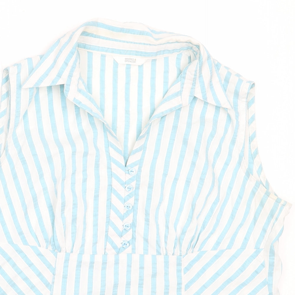 Womens UK Size 14 Marks and Spencer Blue Basic Button-Up