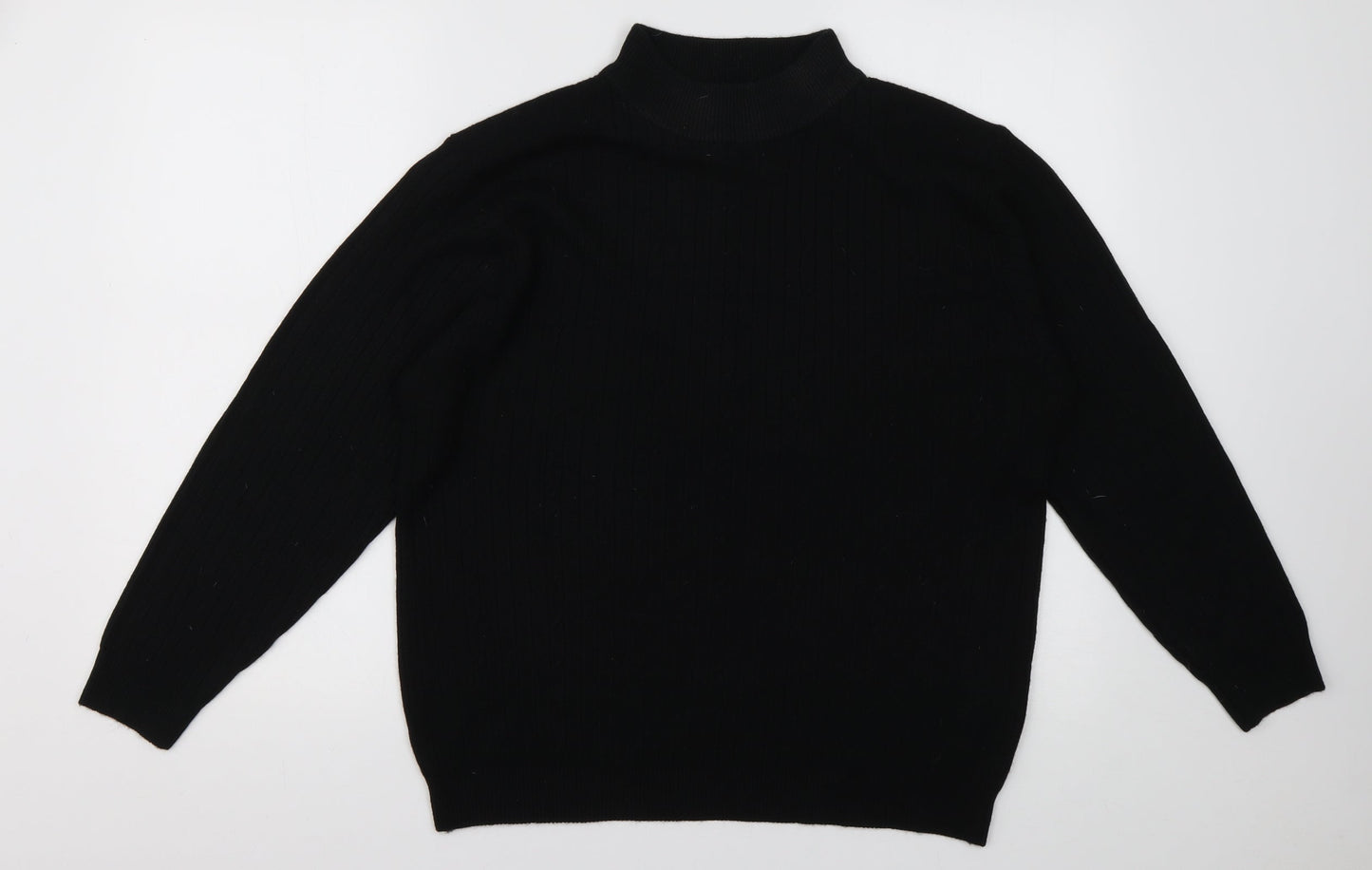 design essentials Womens Black High Neck Striped Acrylic Pullover Jumper Size L