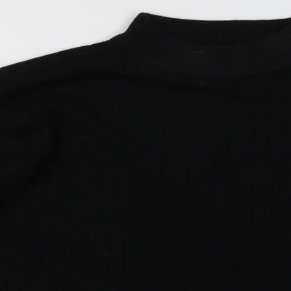 design essentials Womens Black High Neck Striped Acrylic Pullover Jumper Size L
