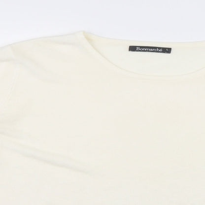 bonmarch Womens White  Acrylic Pullover Sweatshirt Size L  Pullover