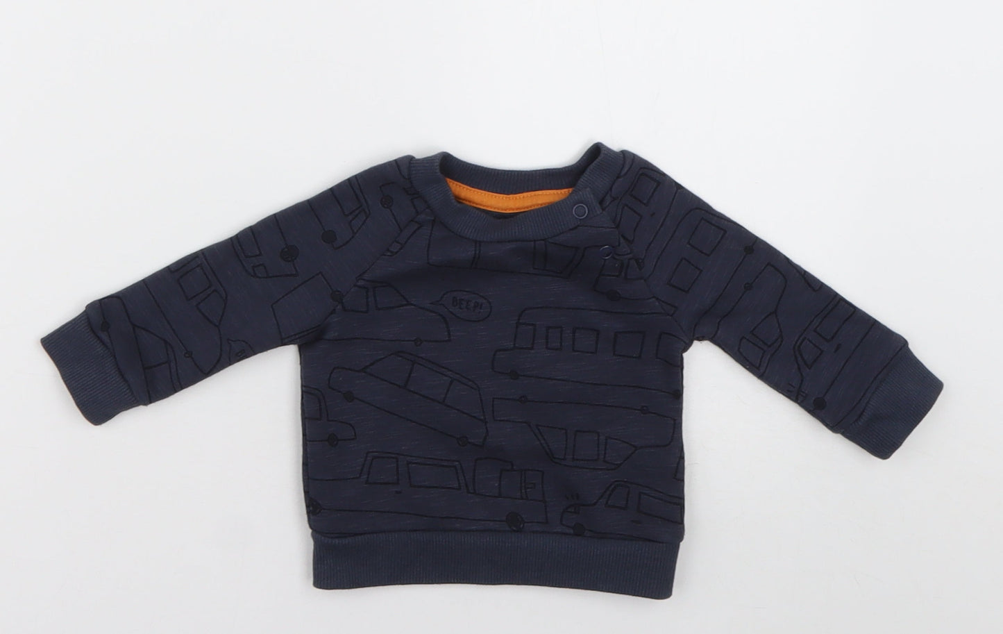 Primark Baby Blue Geometric Cotton Pullover Jumper Size 0-3 Months  Buckle - Cars