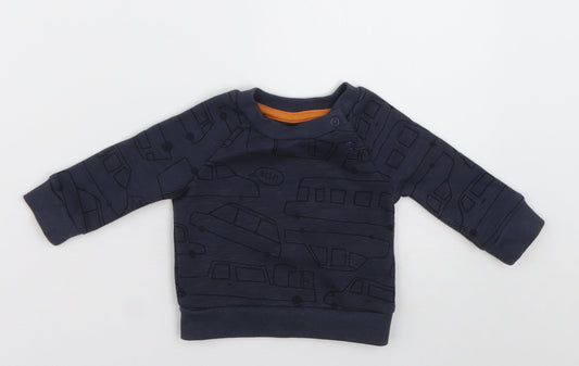 Primark Baby Blue Geometric Cotton Pullover Jumper Size 0-3 Months  Buckle - Cars