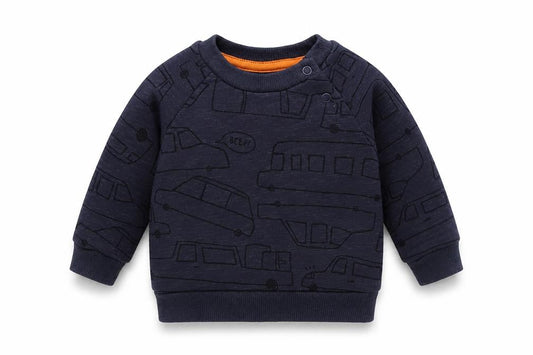 Primark Baby Blue Geometric Cotton Pullover Jumper Size 0-3 Months  Buckle - Cars