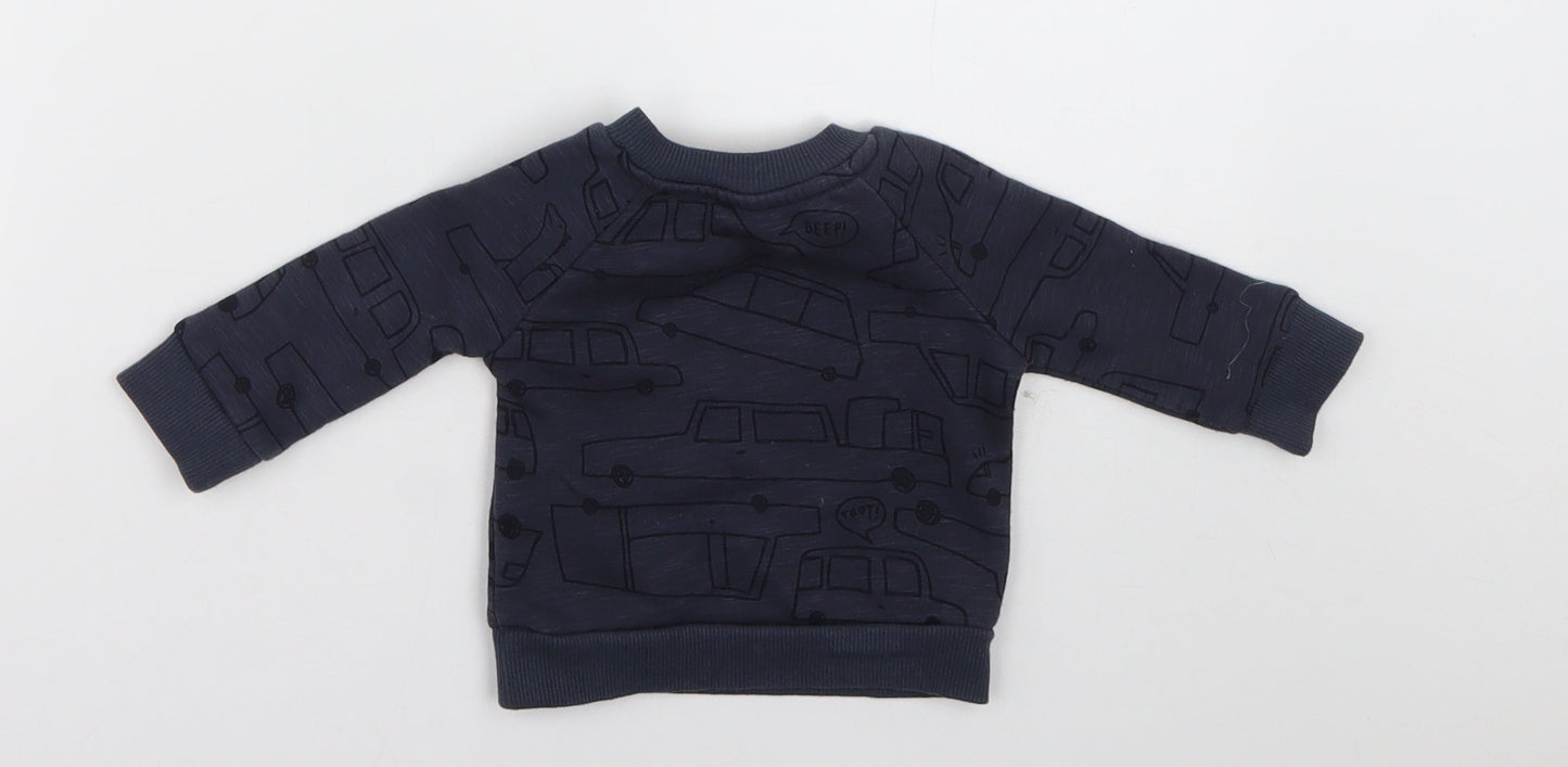 Primark Baby Blue Geometric Cotton Pullover Jumper Size 0-3 Months  Buckle - Cars
